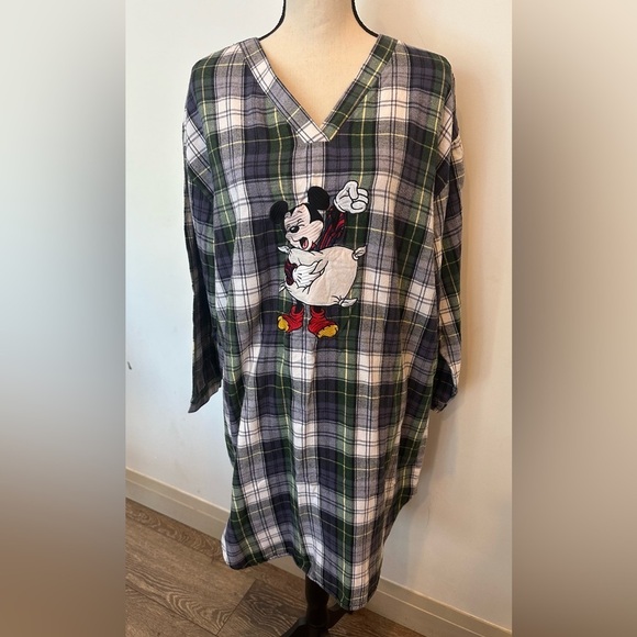 Disneyland Resort Pajama Dress Mickey  Mouse Plaid blue and green SZ S Cotton - Picture 1 of 4